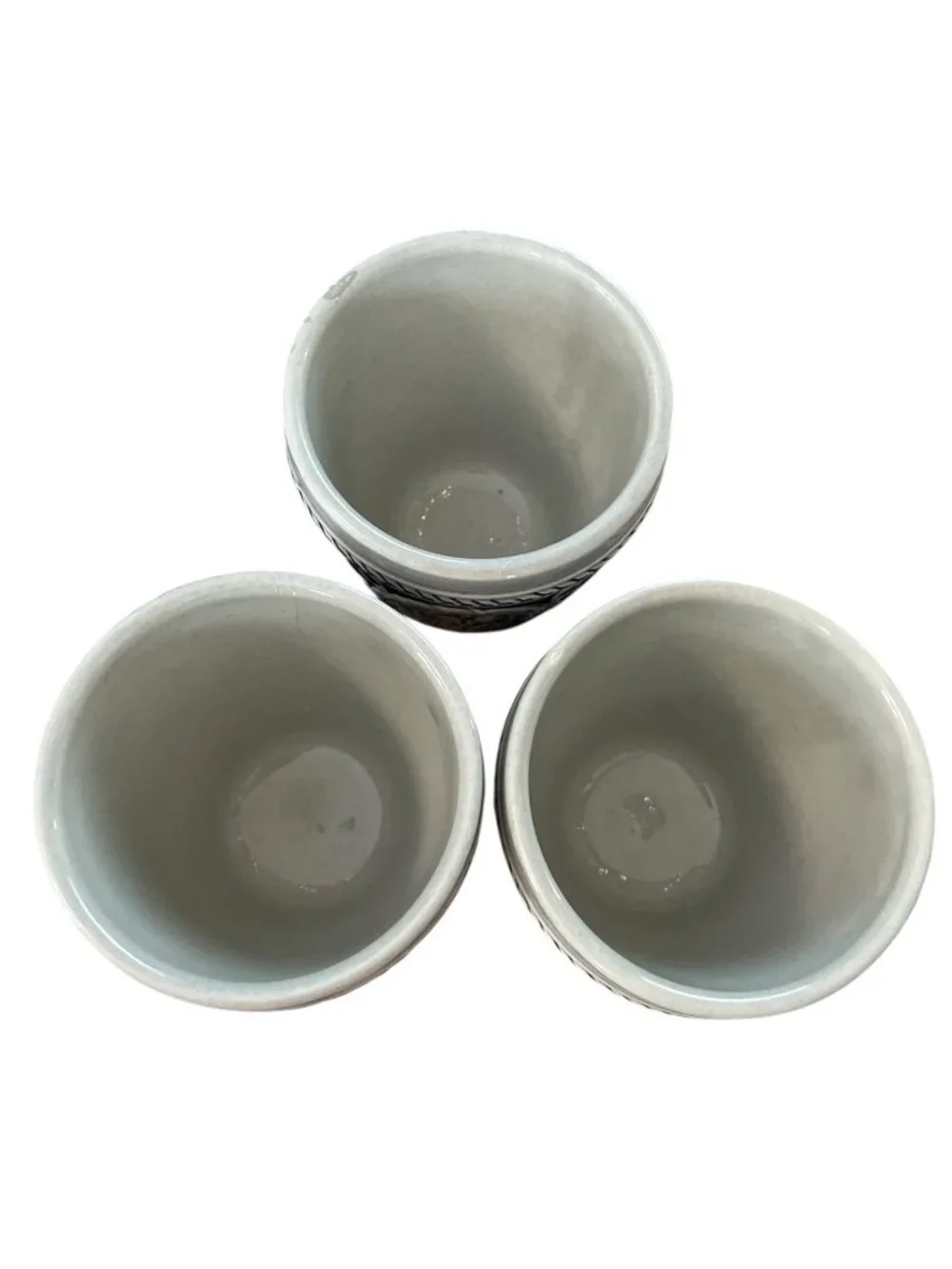 Set of 3 Vintage West German Stoneware Wine Cups Grapevine Relief Blue Pottery B